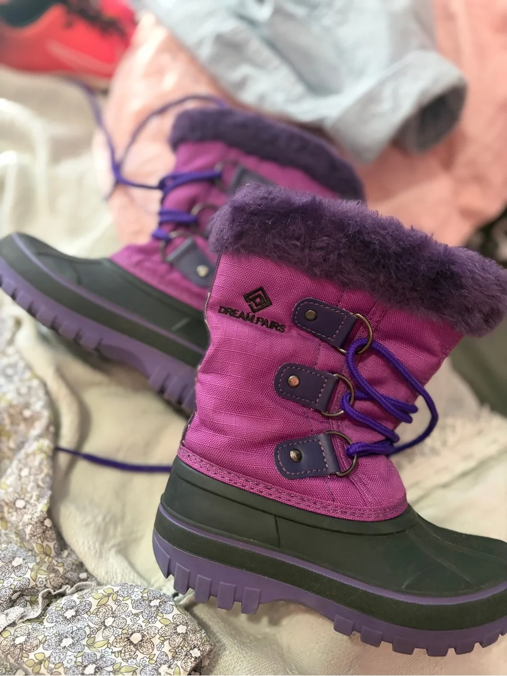 Dream Pairs Kids Purple Forester Winter Snow Boots Faux Fur Size 11 Kids EUC